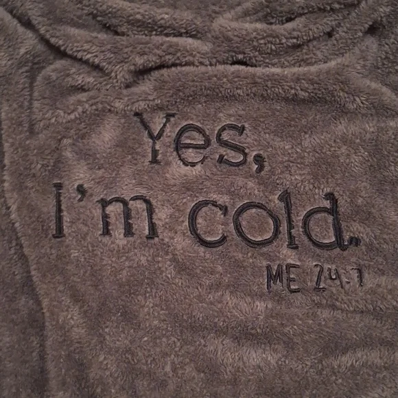 Yes, I'm cold ME 24:7 Grey Black Hoodie Sherpa Teddy Pullover Sweatshirt Large - Picture 4 of 9